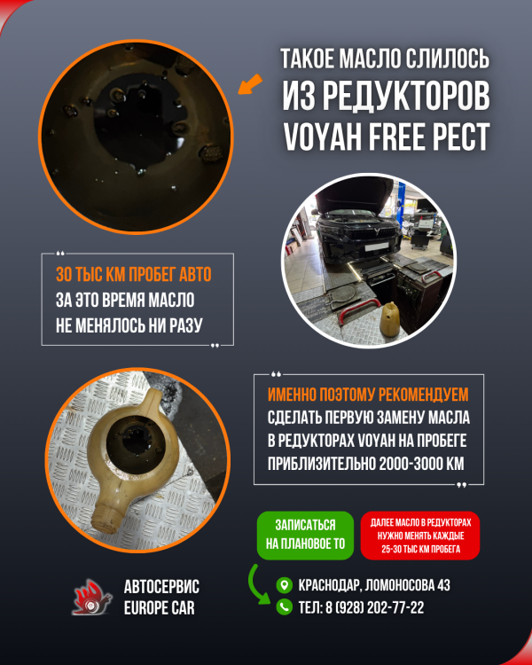Чёрное масло в редукторах Voyah Free рест или Зачем нужно делать нулевое ТО (ТО-0)?