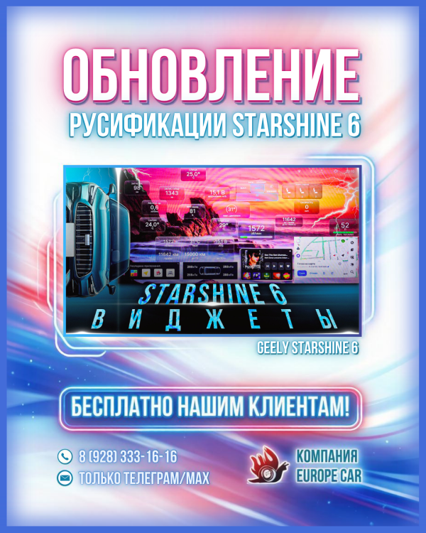 Виджеты Starshine 6 — свободная форма окон, любые параметры на главном экране на русификации Europe-Car
